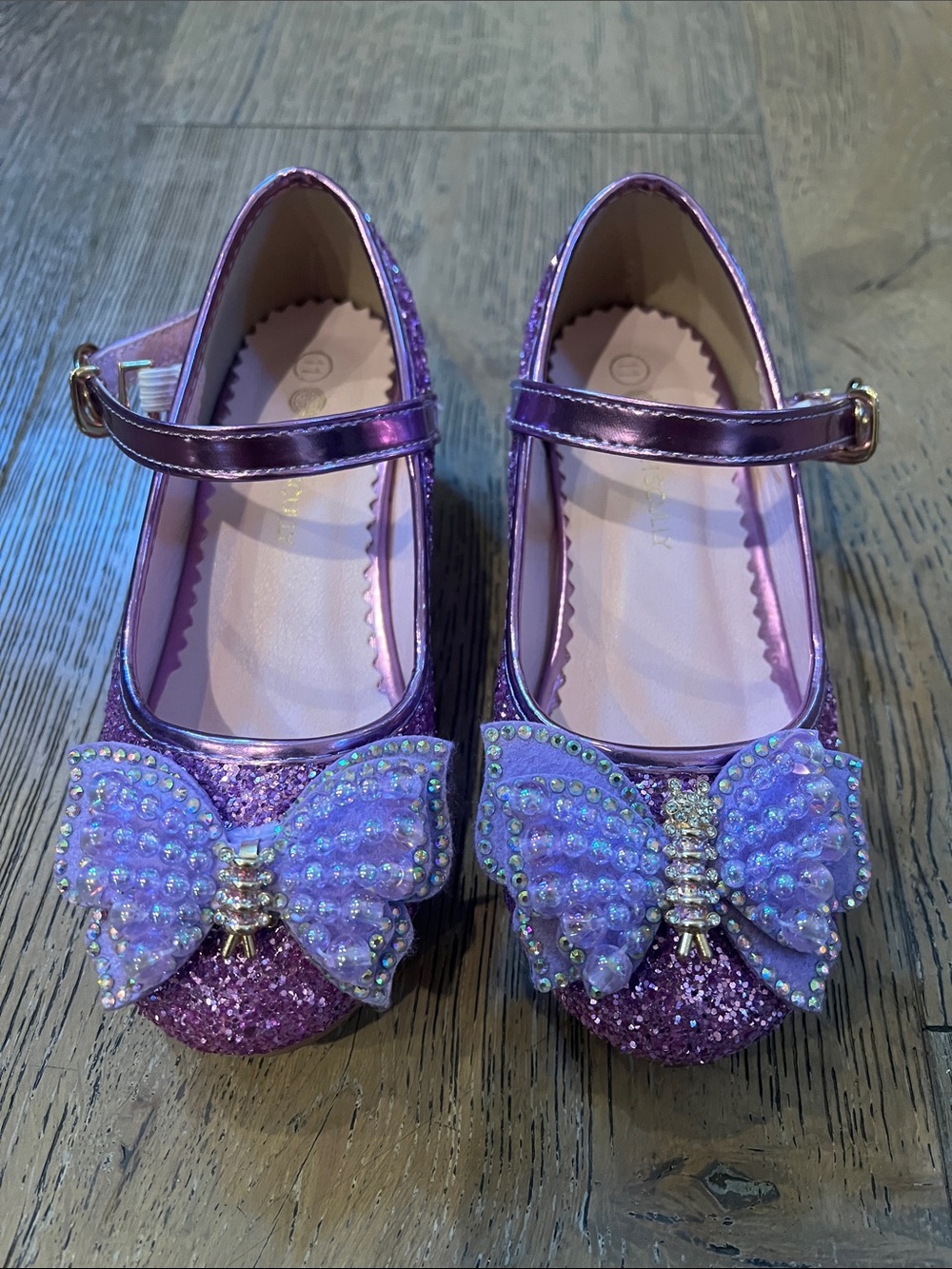 Trish Scully Girls Purple Glitter Mary Jane Shoes with Butterfly Bow